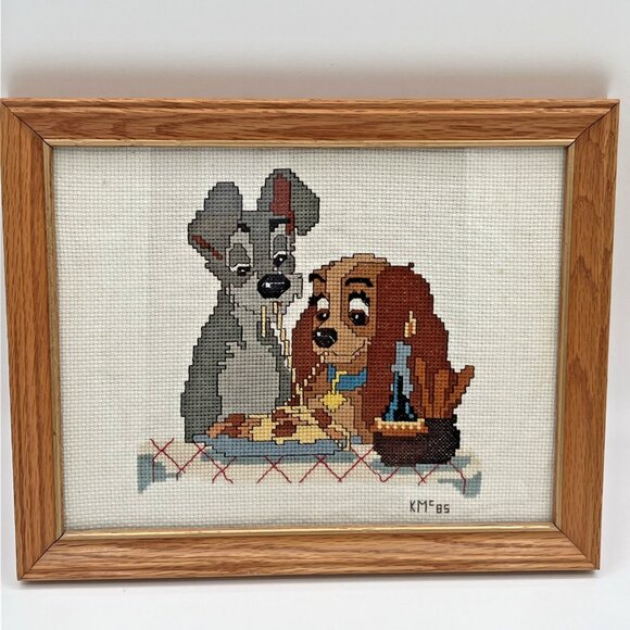 Vintage Disney Lady And The Tramp Cross Stitch Needlepoint Embroidery 1985 - Picture 1 of 14